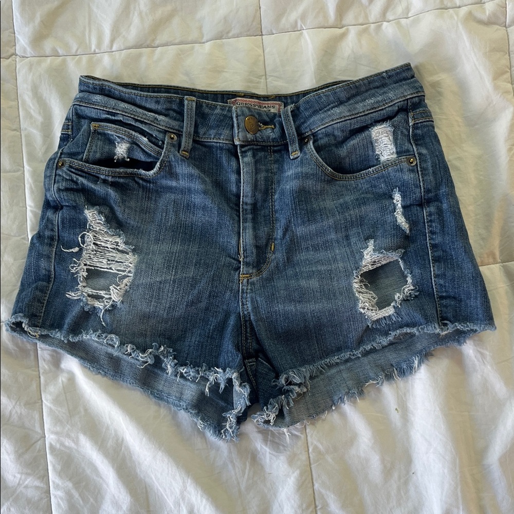 Guess Blue Distressed Jean Shorts